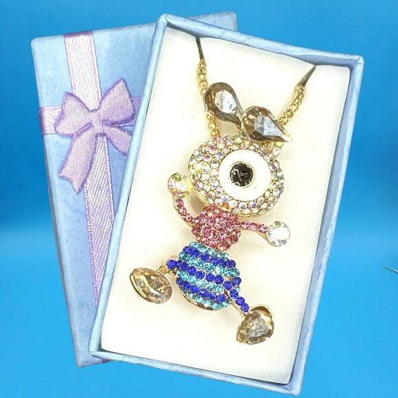 Alien Necklace Pin Combo Gift Boxed • Rhinestone UFO Pendant 28" - Picture 1 of 7